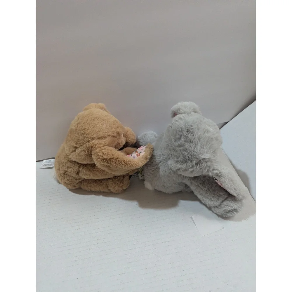 Animal Adventure Bunny Plush Set Tan Grey Floral Ears Stuffed Animal 8‎ Inch